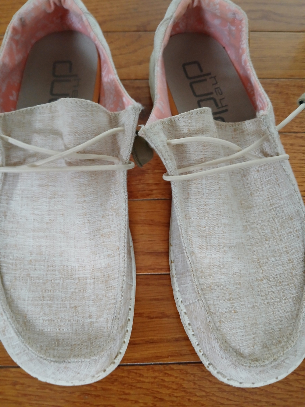 Hey Dude Women's Slip-On Loafers in Beige with Coral Lining Wendy